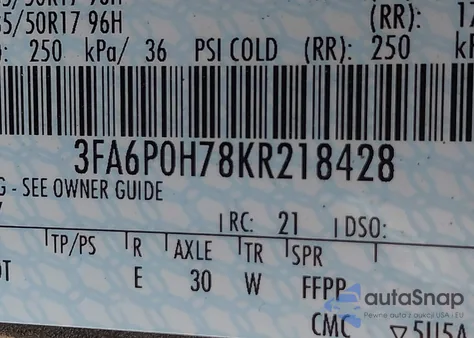 2019 Ford Fusion Se из США, поврежденный, VIN 3FA6P0H78KR218428